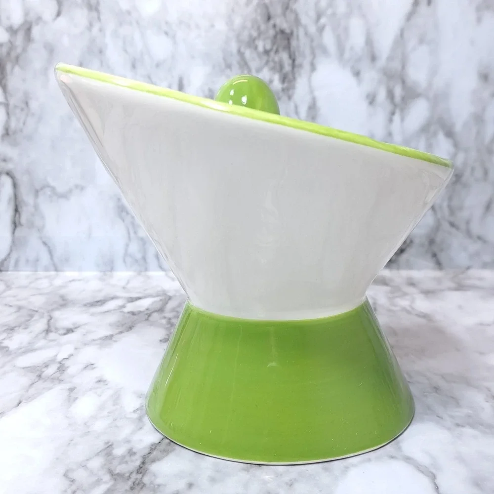 Mellow & Mod Cat Drinking Water Tall Bowl Meow-Tini Handcrafted Green/White